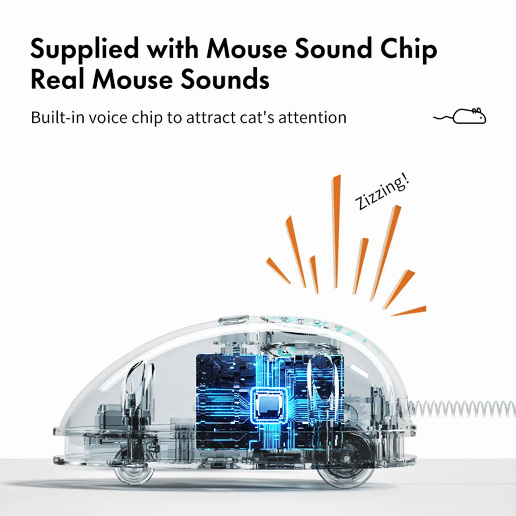 Electronic moving mouse cat toy with feather tail in blue and yellow colour options