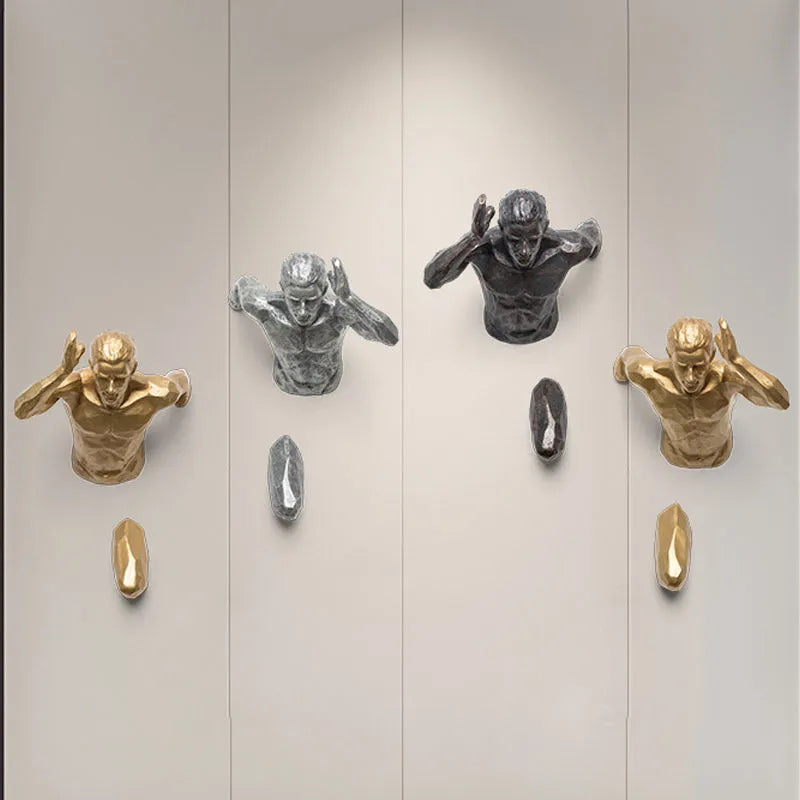 Resin character wall hanging decoration modern simple design metallic finish