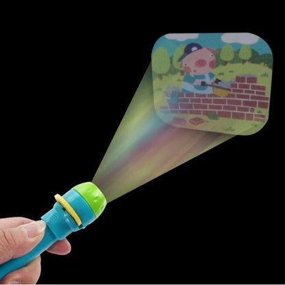 Interactive LED projection flashlight toy with fairy tale story cards for children