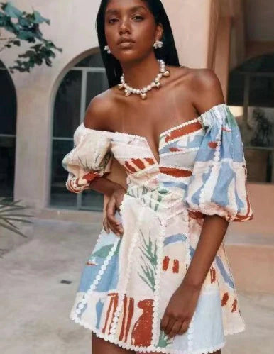 Women's red floral print sling dress with V-neck design