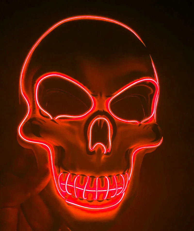 Spooky Halloween skeleton mask with glowing LED lights in various color options