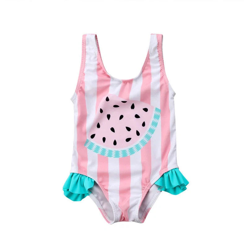 Pink baby girl's swimming suit with floral patterns, size L, for ages 18 months to 9 years