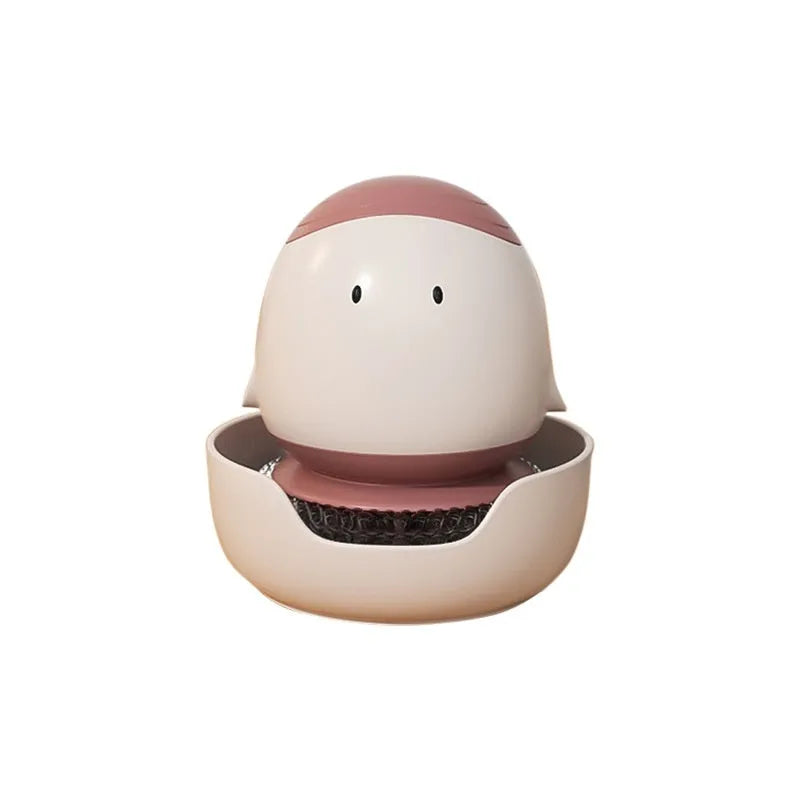 Automatic liquid filling dish brush in cute chicken shape with replaceable brush head in Bean Red