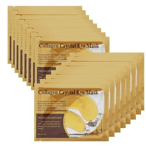 Gold crystal collagen eye patches applied under eyes for dark circle and fine line treatment