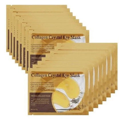 Gold crystal collagen eye patches applied under eyes for dark circle and fine line treatment