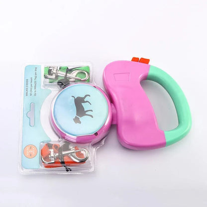 Retractable dual pet dog walking leash with automatic retraction and 3m nylon rope