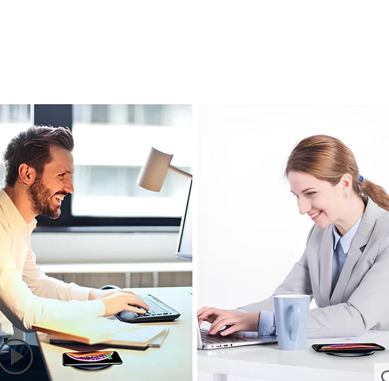 Black 15W wireless charger pad with Micro USB cable for fast phone charging