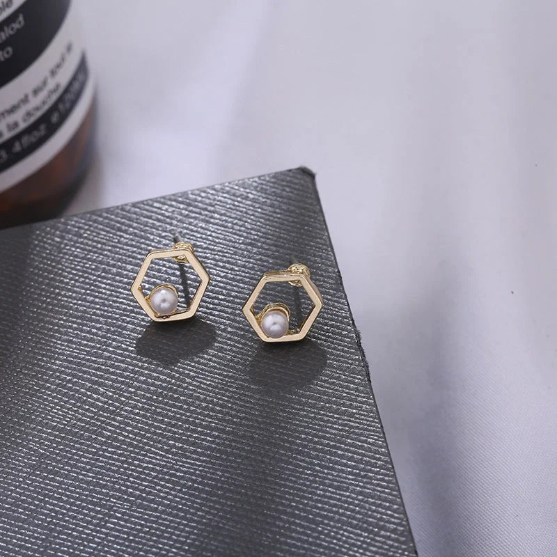 Hollow diamond square stud earrings in alloy with geometric design options