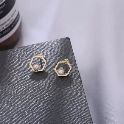 Hollow diamond square stud earrings in alloy with geometric design options