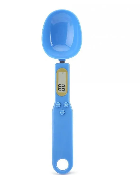 Digital spoon kitchen scale with LCD display showing weight measurement in grams