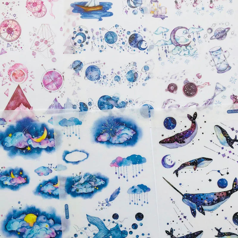 Japanese paper decorative sticker set with Fantasy stars design measuring 10.5 by 14.1 centimetres