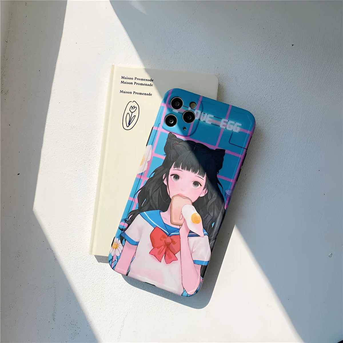 Soft rubber iPhone case with Japanese manga girl eating bread design for iPhone 11