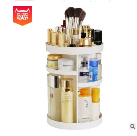 Diamond wave 360 Rotating Makeup Organizer with customizable shelves on a vanity