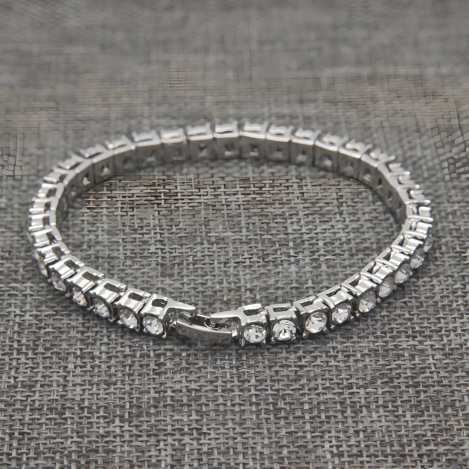 Gold iced hip hop bracelet with AAA rhinestone geometric chain, 5mm width 8 inch length on wrist