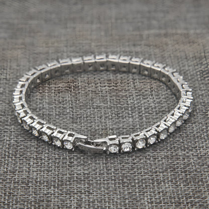 Gold iced hip hop bracelet with AAA rhinestone geometric chain, 5mm width 8 inch length on wrist