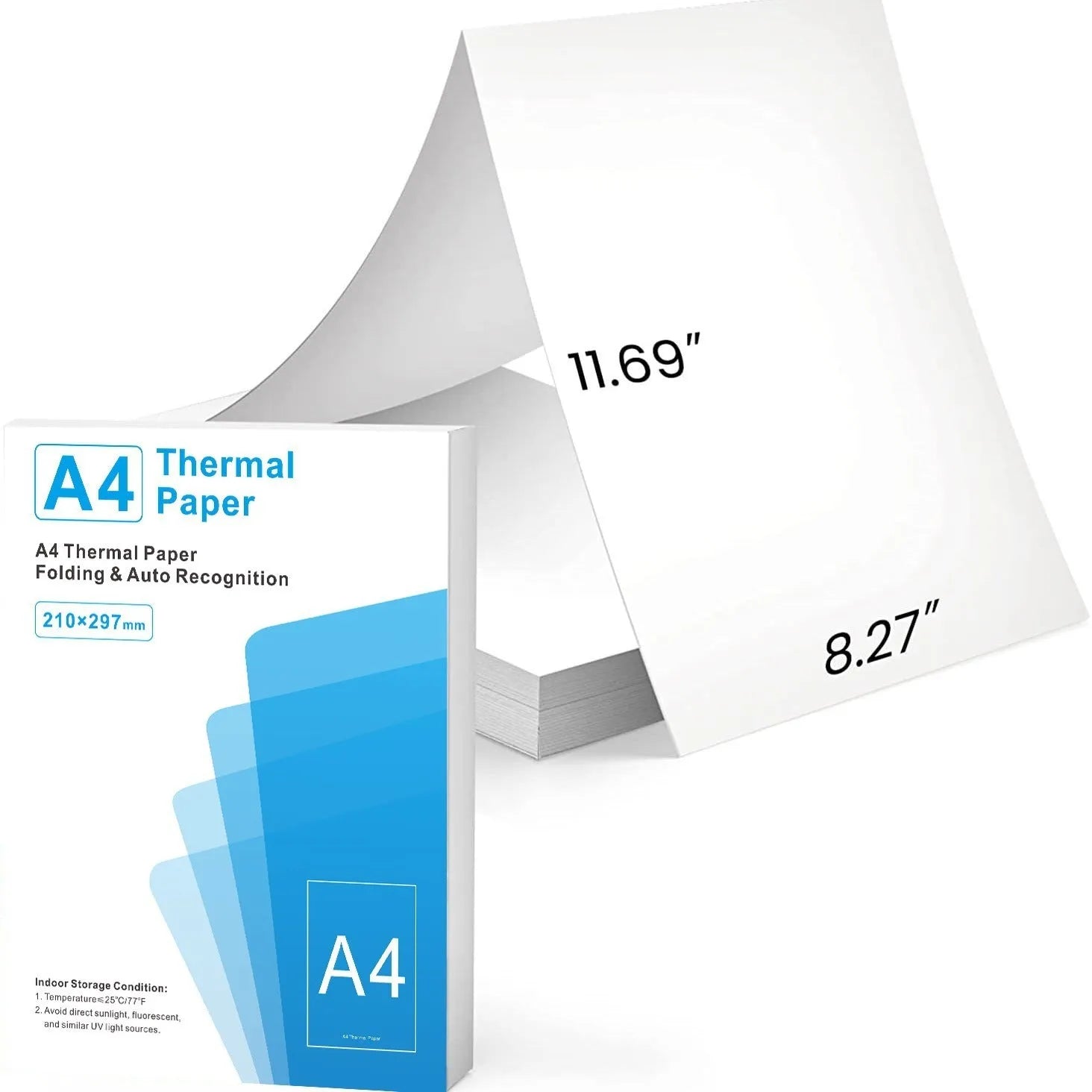White A4 thermal printer paper sheets in packaging for office document printing