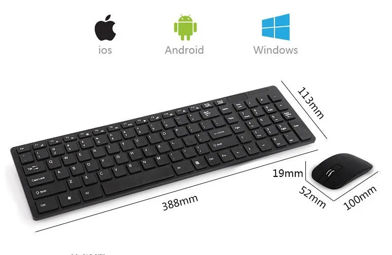 HK-06 wireless keyboard and mouse set, black, with shared USB receiver, 2.4GHz, 10m range, chocolate mute keys