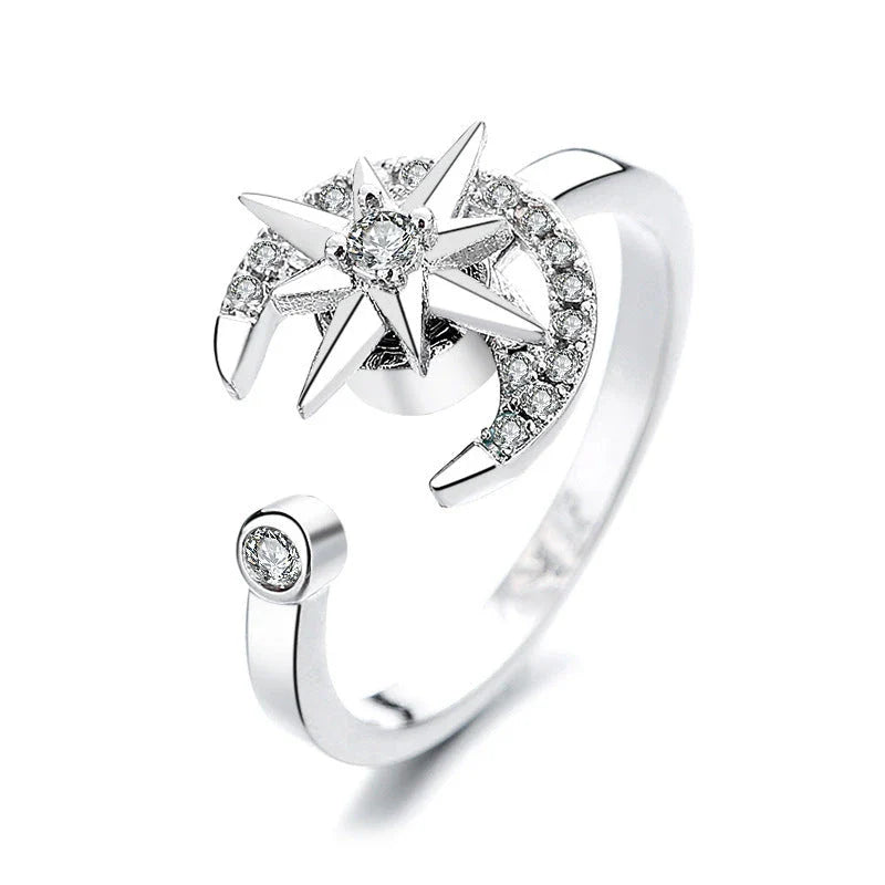 Adjustable rotating spinner ring with elegant flower and bee design in various color options