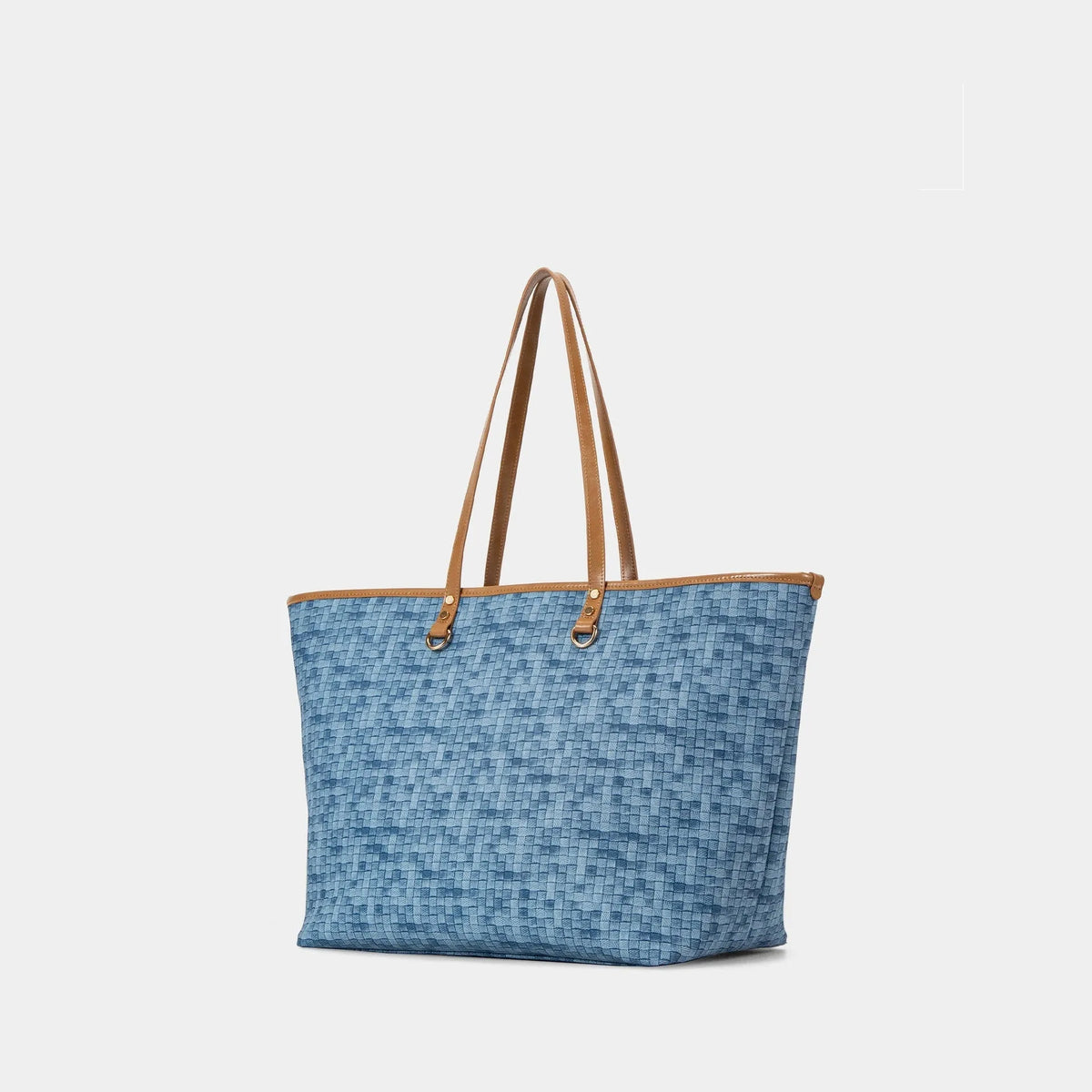 Woven light luxury women's hand-carrying bag in blue PVC, 52x31.5x20cm, for daily commuting and travel
