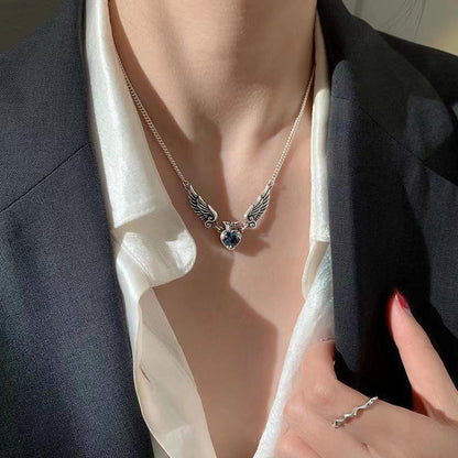 Vintage Gothic Heart Crown Angel Wings Pendant Necklace for women