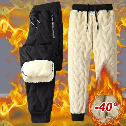 Men's premium thermal fleece sweatpants in various colors and styles, featuring a cozy lambswool lining and adjustable ankle cuffs for a custom fit.