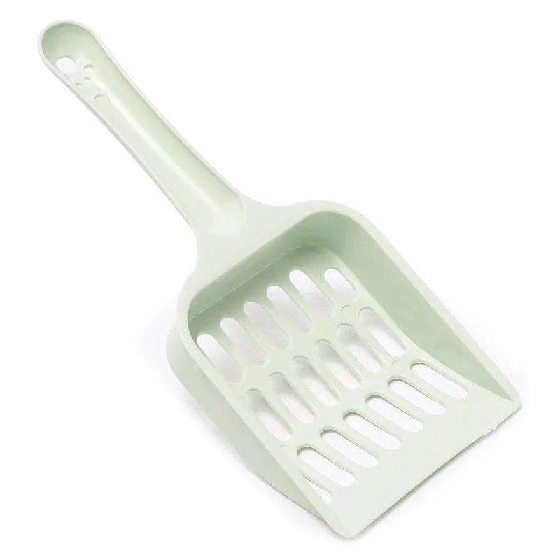 Blue plastic cat litter scoop showing 20cm length and slotted design for sifting pet litter