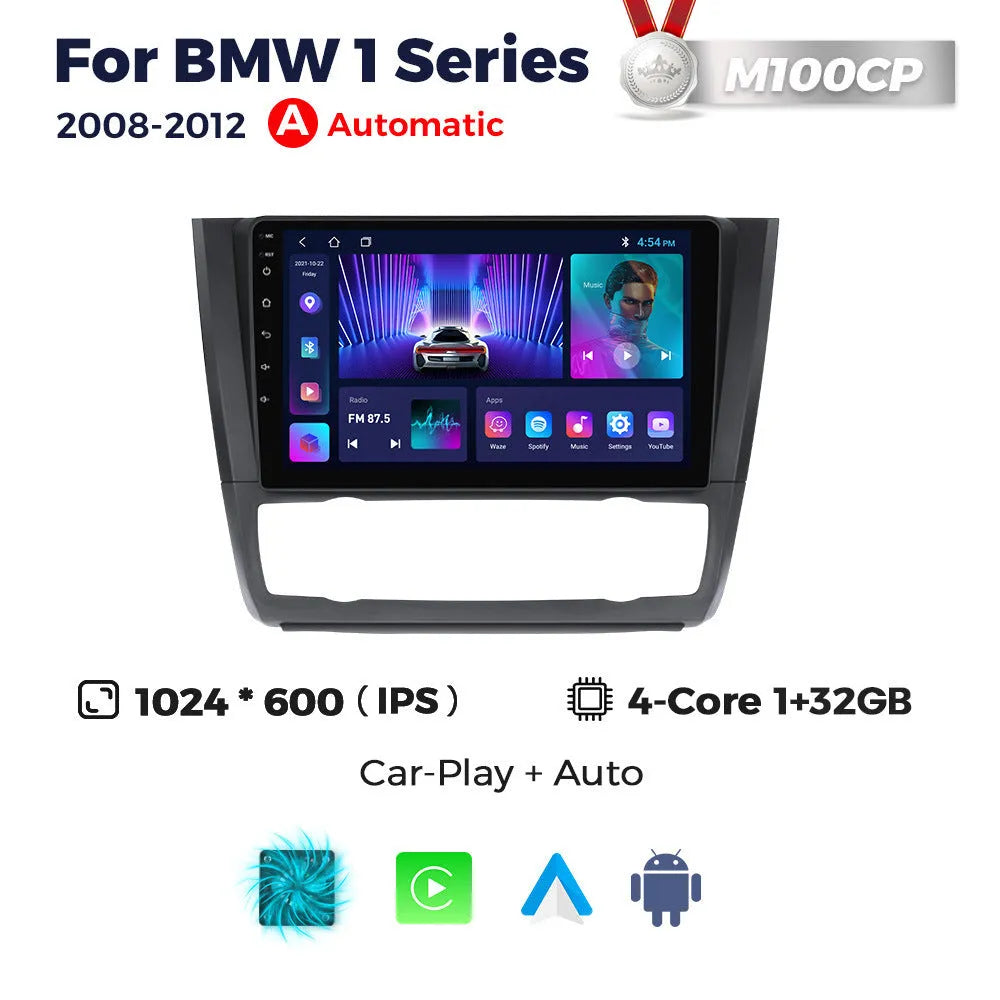 9-inch Android central control navigation touchscreen unit for BMW E87 vehicle.