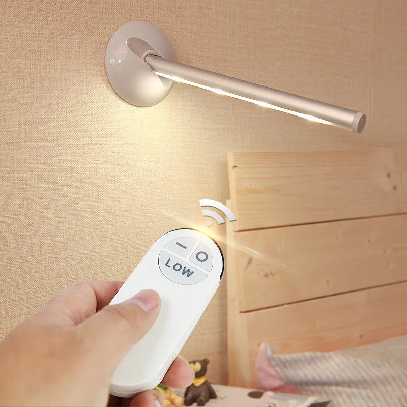 LED mirror lamp with remote control showing dimmable white illumination around vanity mirror
