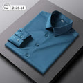 Man wearing a solid colour long-sleeved elastic silk shirt in a loose fit.
