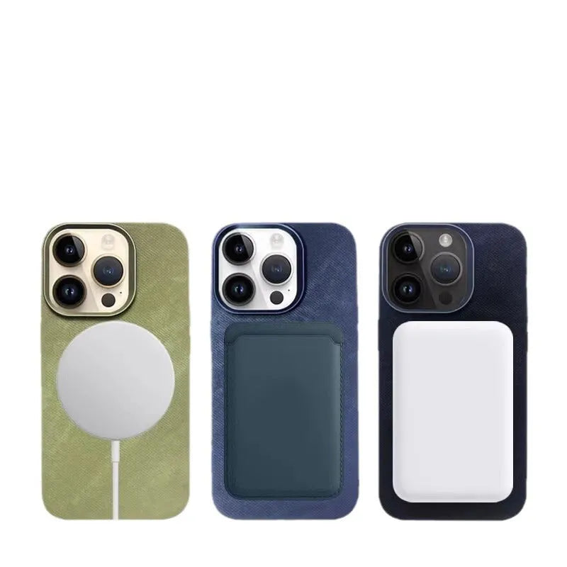 Silver grey magnetic velvet hard case for Apple iPhone, showing front view and magnetic ring detail.