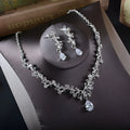 TL205 alloy zircon rhinestone bridal jewelry set with necklace and earrings on white background