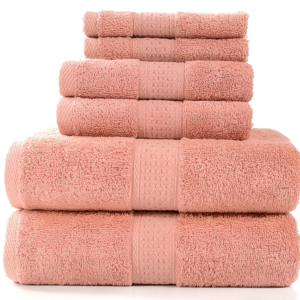 Pure cotton absorbent towel set in bamboo green, showing 140x70cm bath, 33x73cm hand, and 33x33cm square towels