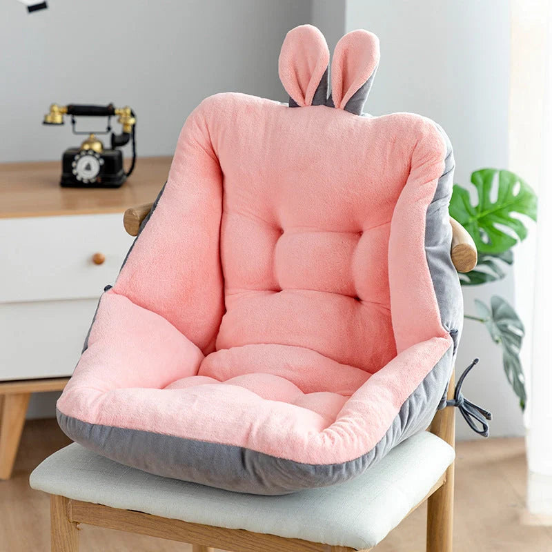 Plush chair cushion with integrated backrest in various colours and sizes
