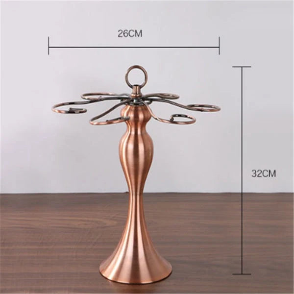 Bronze metal wine glass rack for upside-down storage, dimensions 32x26x26cm