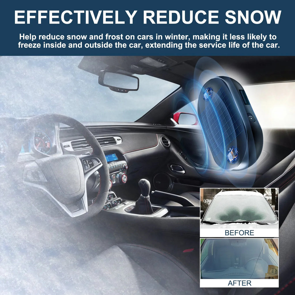 Portable car windshield de-icer tool with switch and double-sided tape for winter ice removal