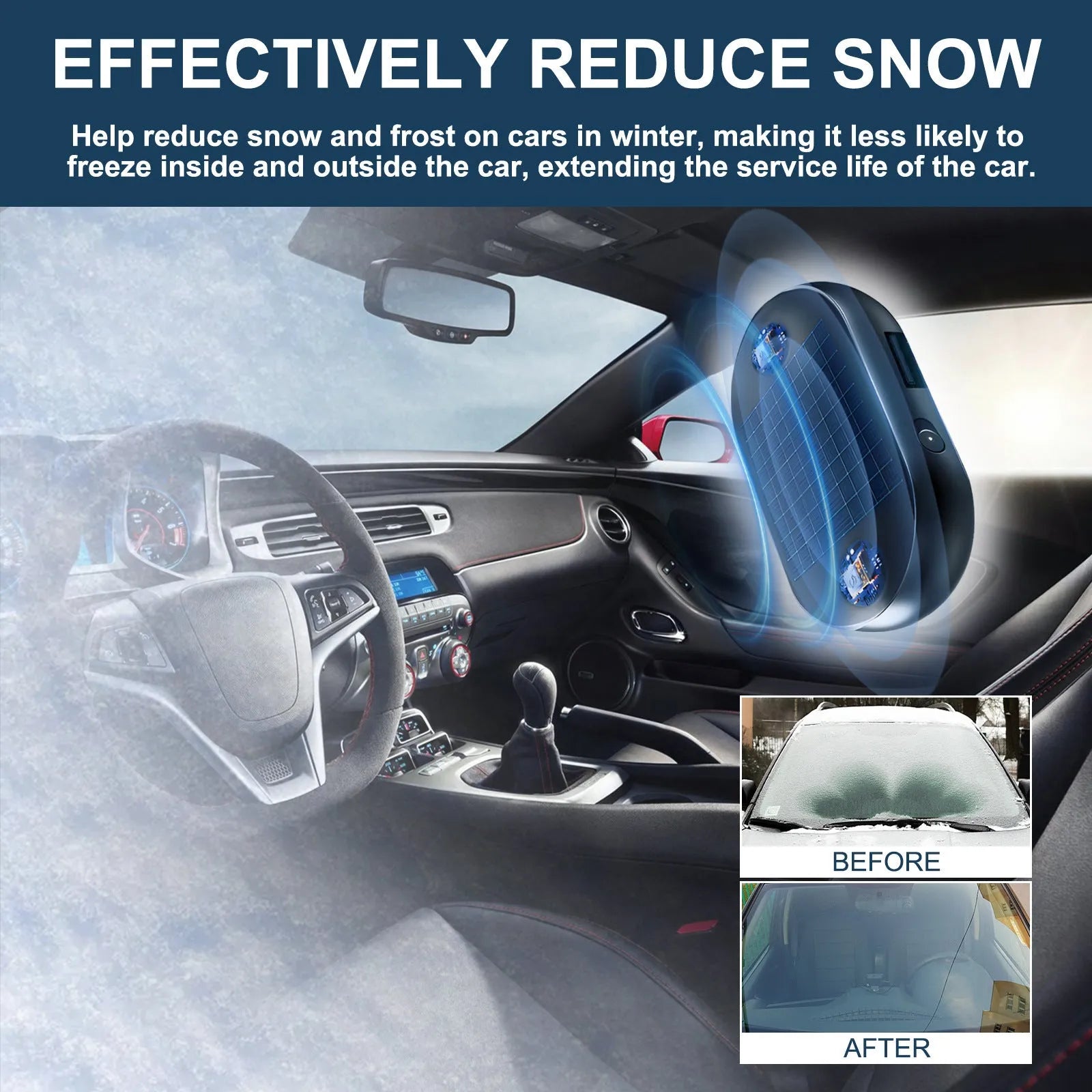 Portable car windshield de-icer tool with switch and double-sided tape for winter ice removal