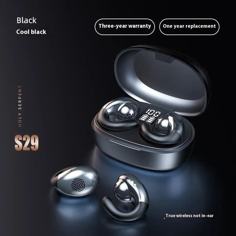 S29 wireless Bluetooth headset binaural non in-ear mini-portable in black with digital display charging case