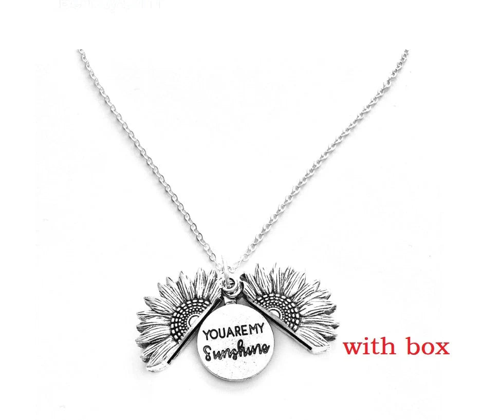 Sunflower Double Lettering Necklace in ancient gold, silver, and rose gold with adjustable chain