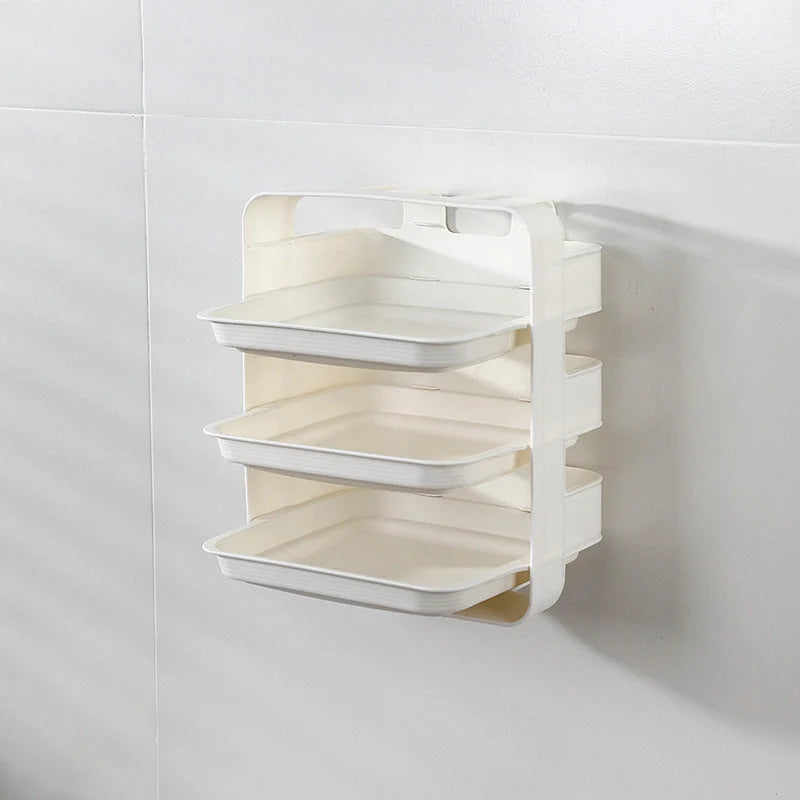 Wall-mounted kitchen side tray with six layers for efficient storage in blue, white, and coffee colour options