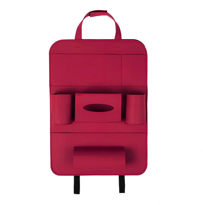 Car backseat organiser with multiple pockets measuring 40x55cm in wool felt material