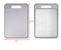 Grey square aluminium cutting board with grinding teeth and integrated knife sharpener