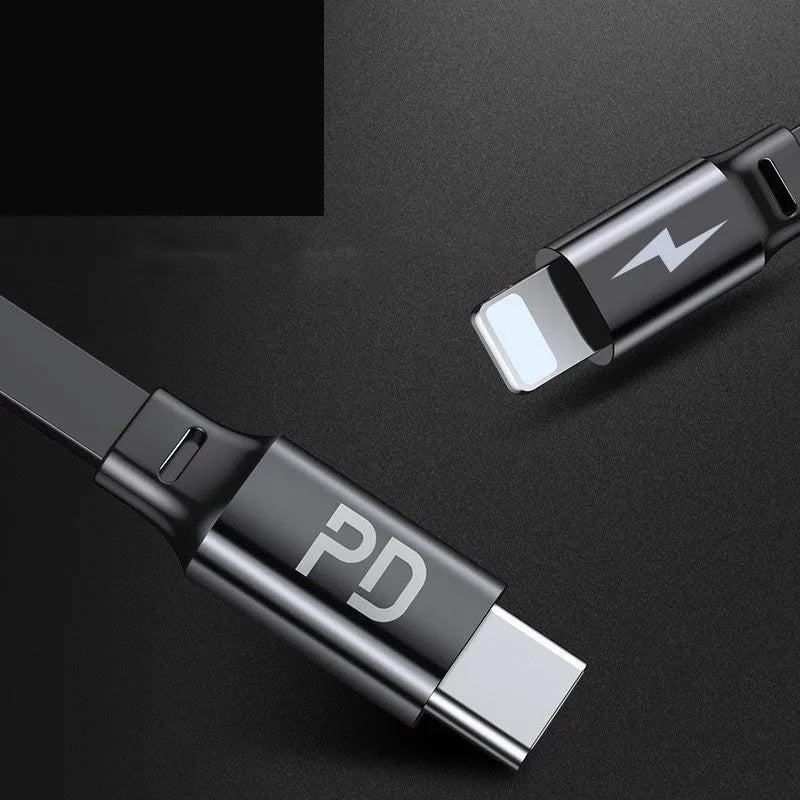 Black 18W PD fast charger set with single-port charging head and adjustable data line for mobile phone