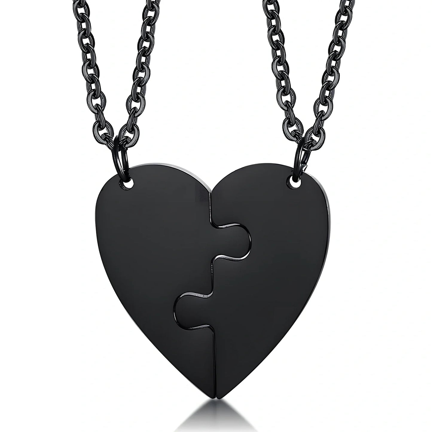Heart-shaped titanium steel friendship pendant set in silver, gold, black with optional 51-80cm chain, rust-resistant two-piece unisex jewellery