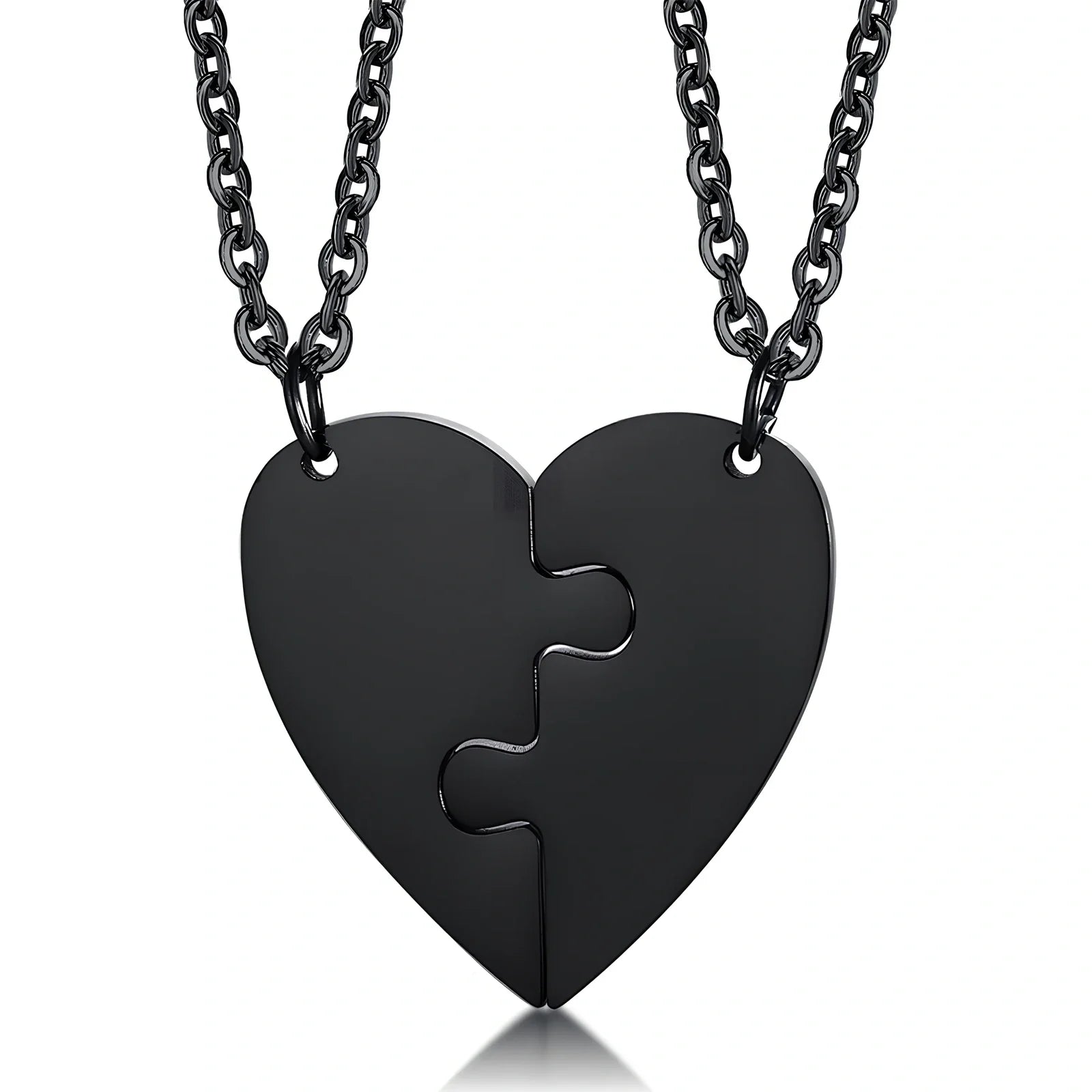 Heart-shaped titanium steel friendship pendant set in silver, gold, black with optional 51-80cm chain, rust-resistant two-piece unisex jewellery