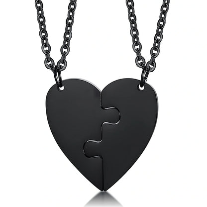 Heart-shaped titanium steel friendship pendant set in silver, gold, black with optional 51-80cm chain, rust-resistant two-piece unisex jewellery