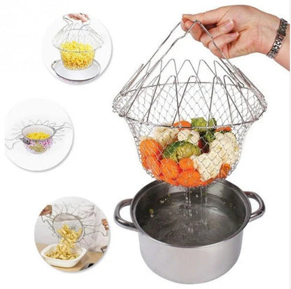 Stainless steel folding frying basket with thermometer for perfect frying