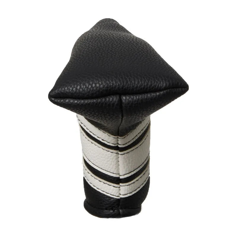 Black PU leather golf club head cover case with a sleeve for a push rod.