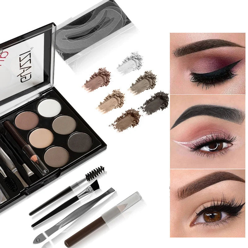 GLAZZI eyebrow palette with six shades, stencils, and brushes for perfect eyebrows
