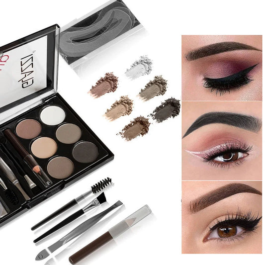 GLAZZI eyebrow palette with six shades, stencils, and brushes for perfect eyebrows