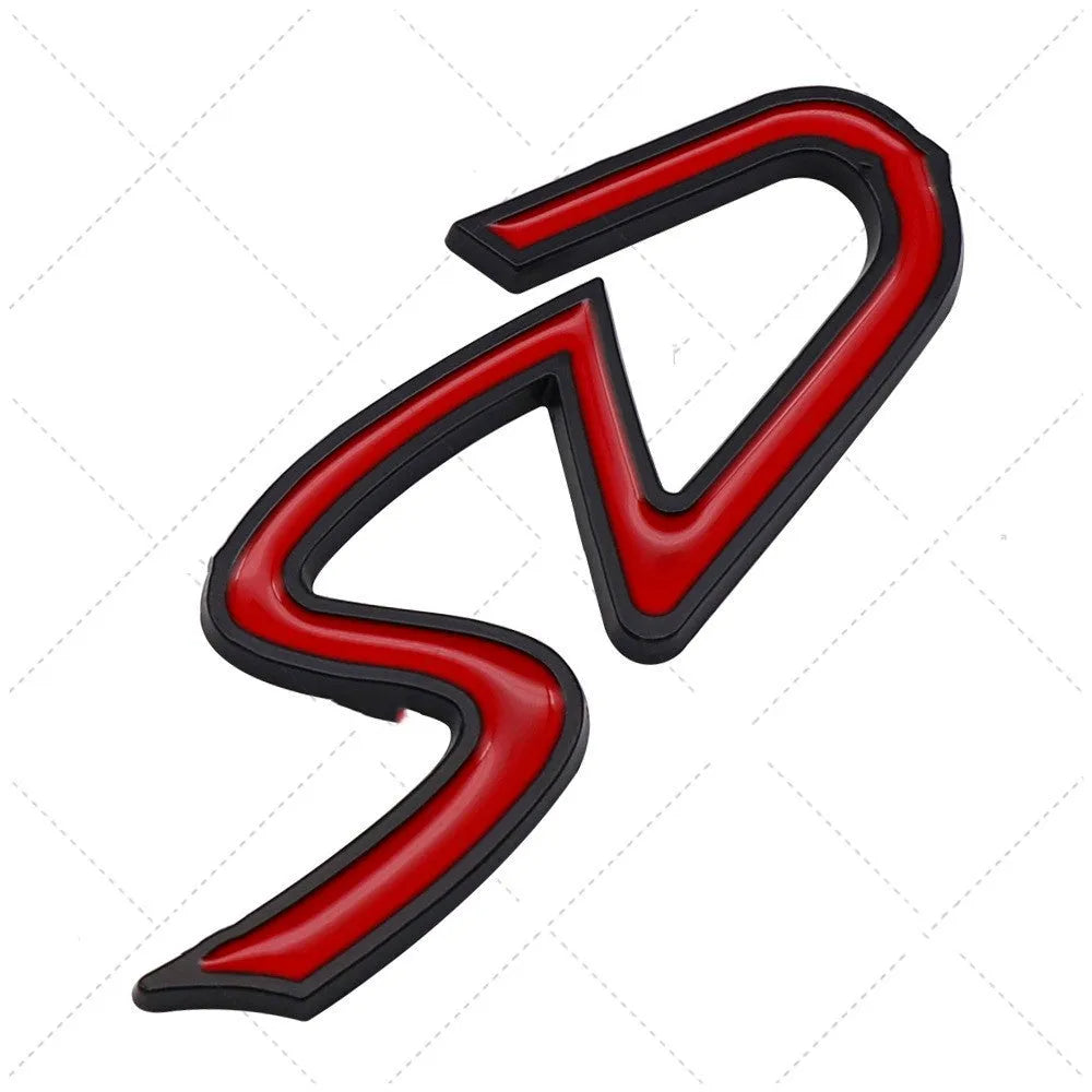 Metal car bumper sticker decorative label in SD, D, and S patterns on red silver and red black backgrounds